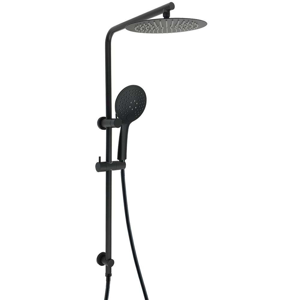 Matt Black Twin Shower Head 3 Modes Handheld 2in1 Wall Rail Arm Round 10 Inch - Image 1