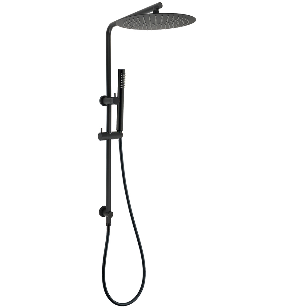 Round 300mm Rain Shower Head Brass Handheld Riser Rail Set Diverter Matt Black - Image 1