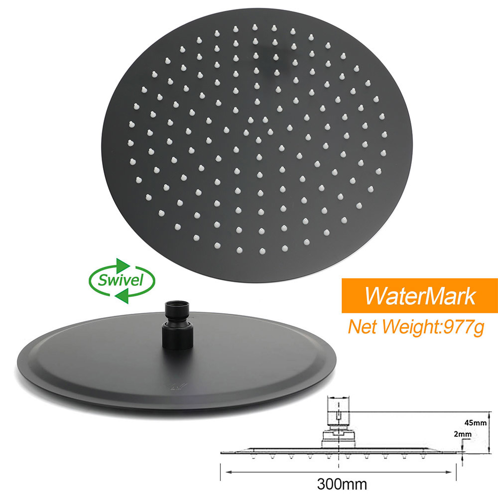 Matt Black Round 300mm Rain Shower Head Brass Handheld Riser Rail Set Diverter Mixer - Image 6