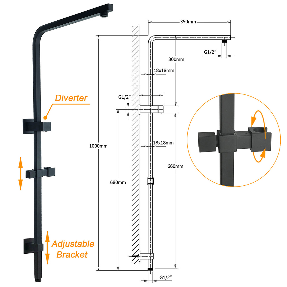 Matt Black Dual Shower Square 10