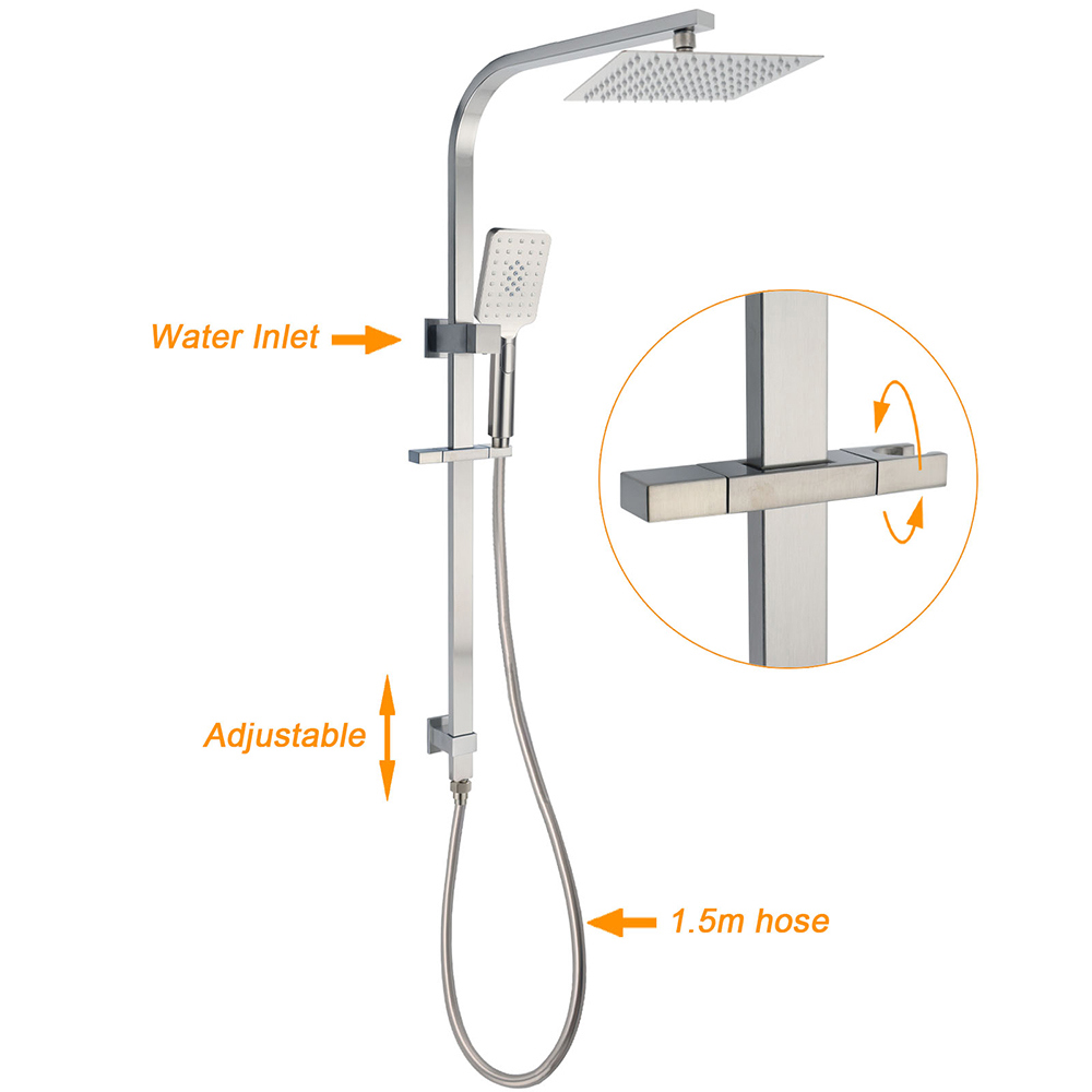 Brushed Nickel Square Twin Shower Set 8