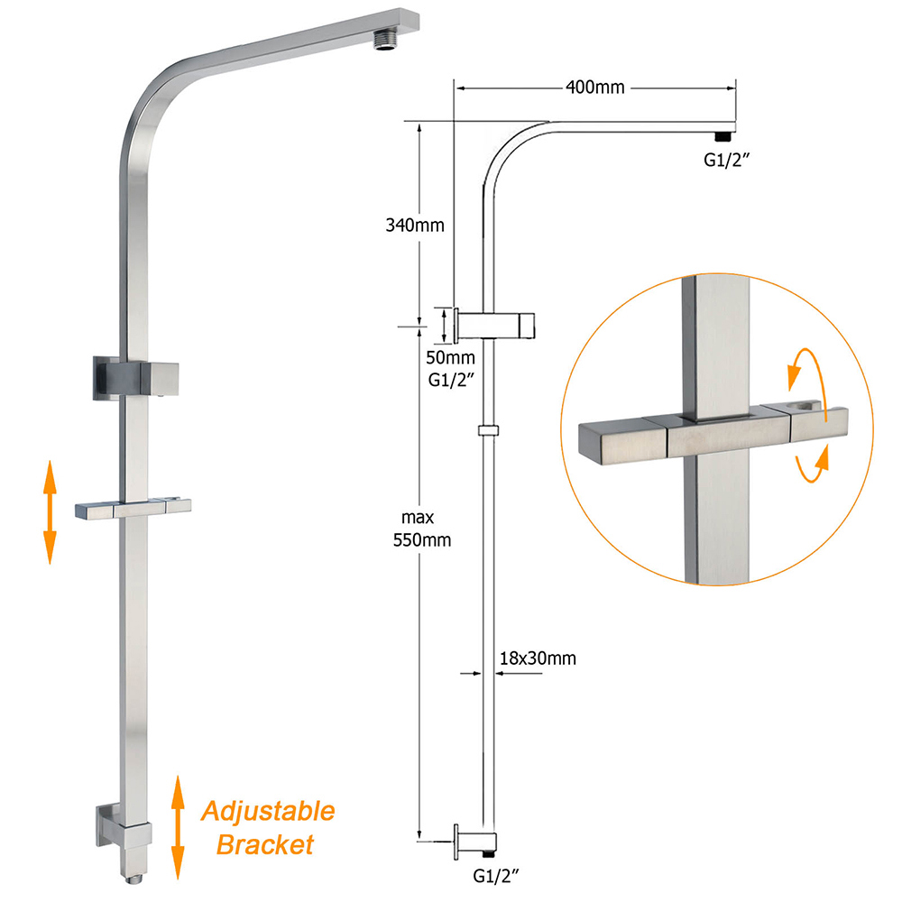 Brushed Nickel Square Twin Shower Set 8