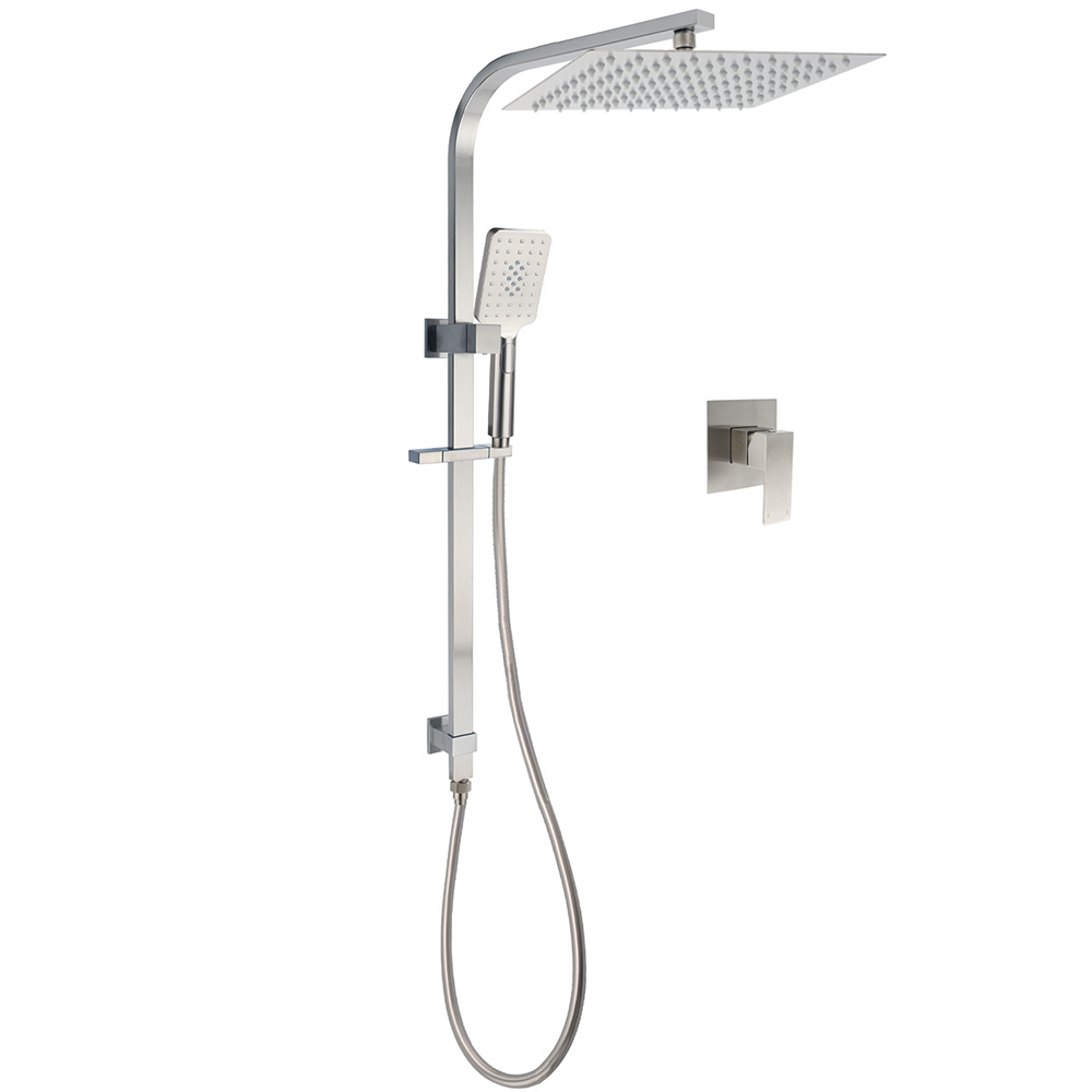 Brushed Nickel Square Twin Shower Set 12