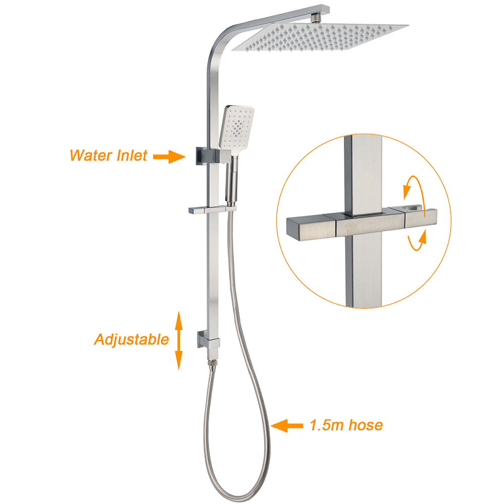 Brushed Nickel Square Twin Shower Set 12