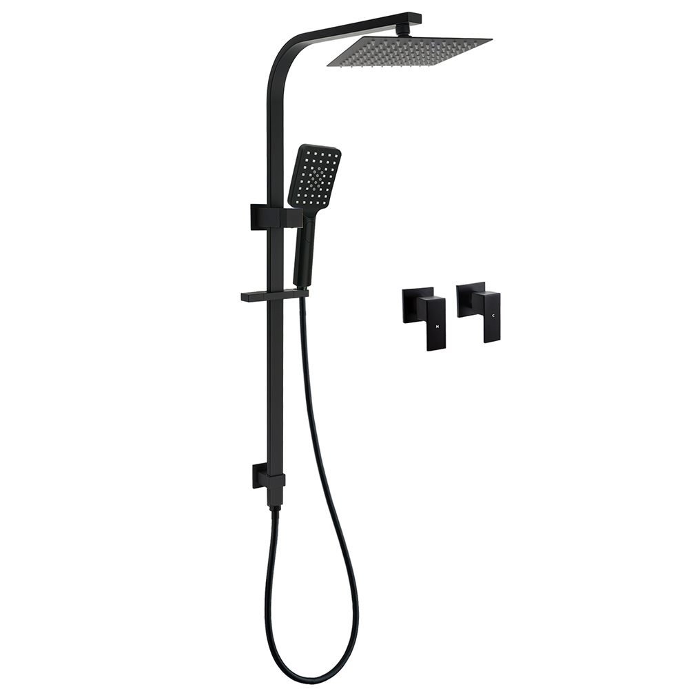 Matt Black Square Twin Shower Set 8