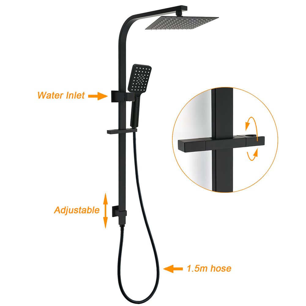 Matt Black Square Twin Shower Set 8