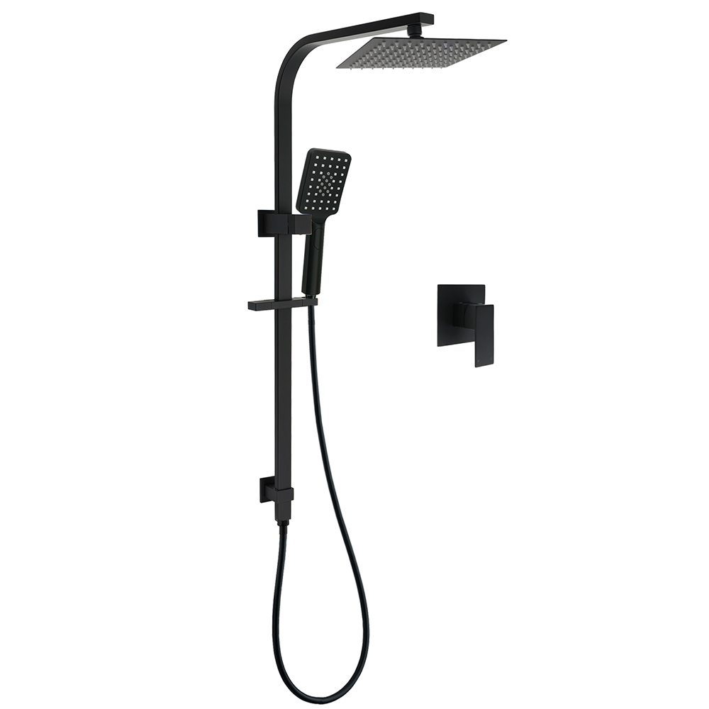Matt Black Square Twin Shower Set 8