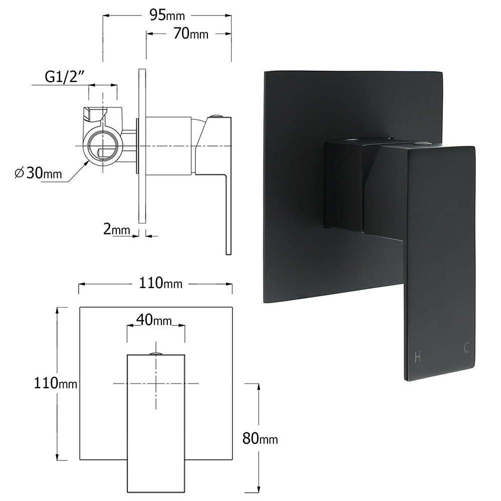 WELS Matt Black 2in1 Shower Set 10