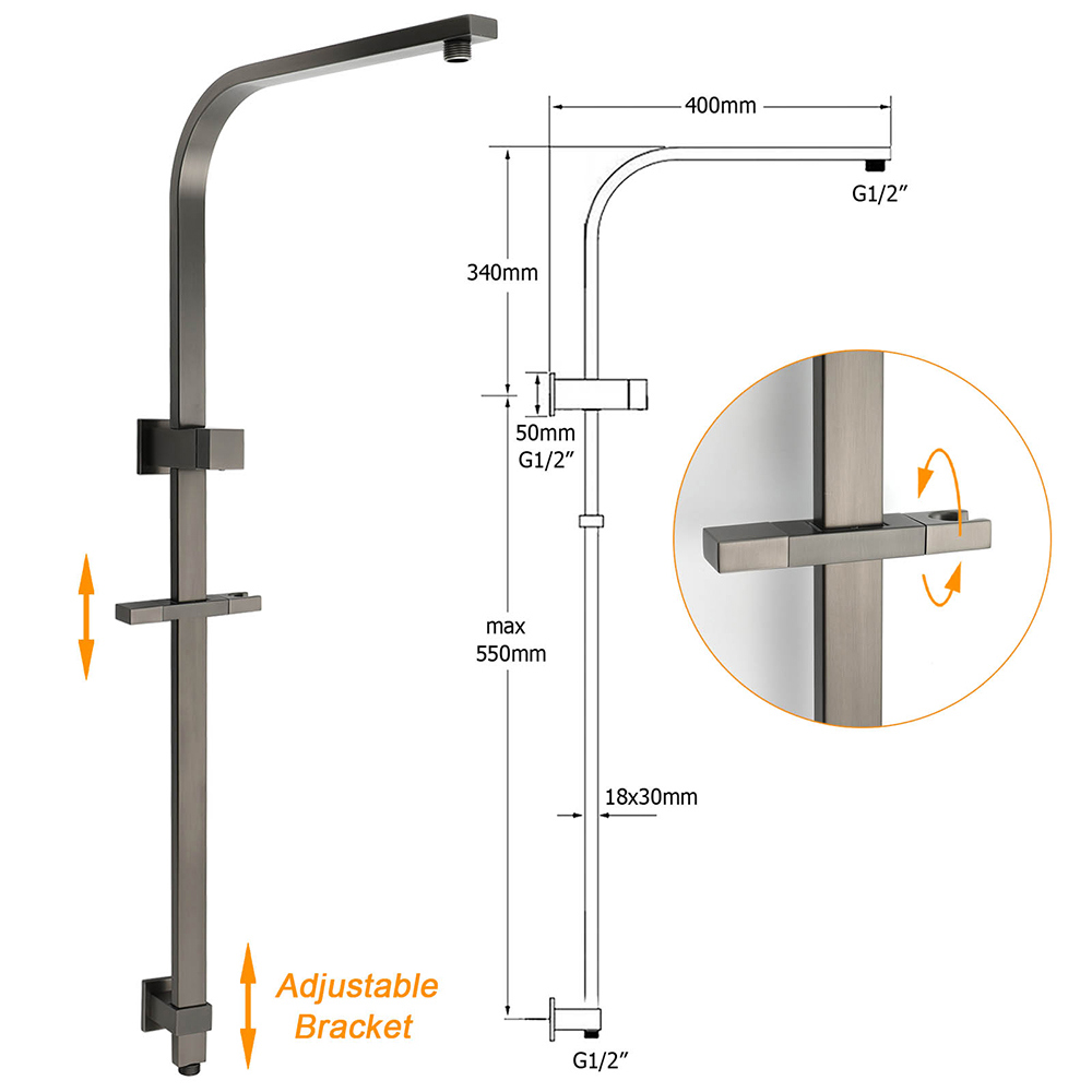 WELS Gun Metal Double Square Shower Head Set 10
