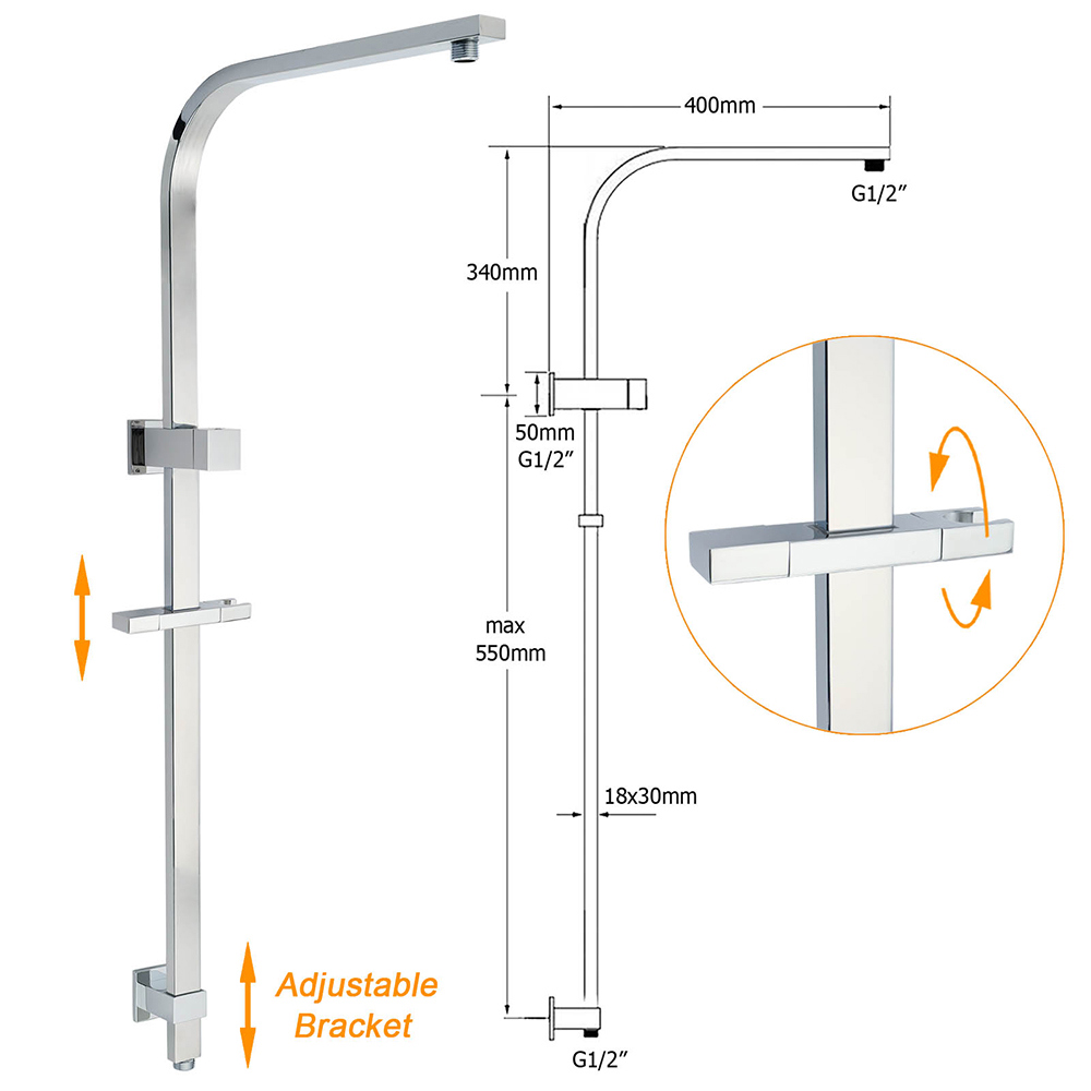 Chrome Twin Square Shower Set 8