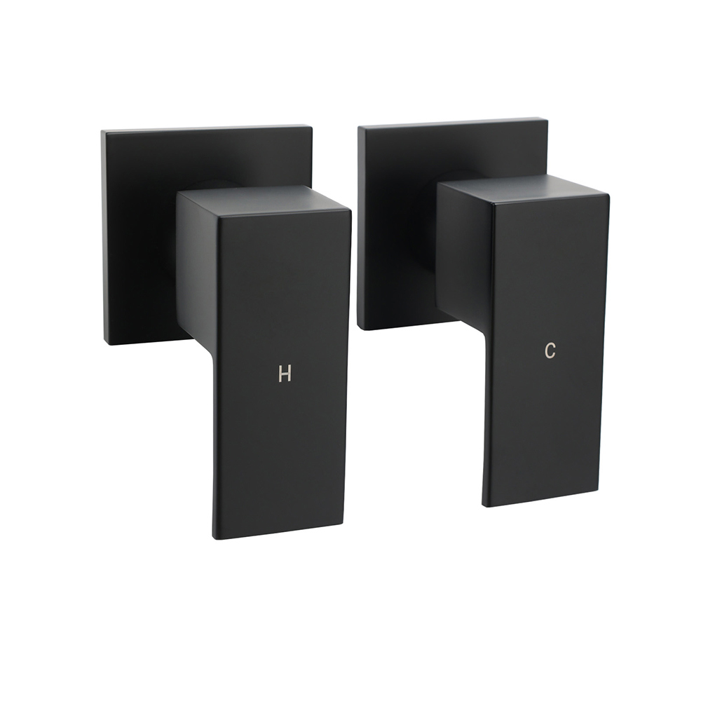 Matt Black Brass 1/4 Turn Round Hot Cold Tap Wall Set For Shower Vanity Spout - Image 1