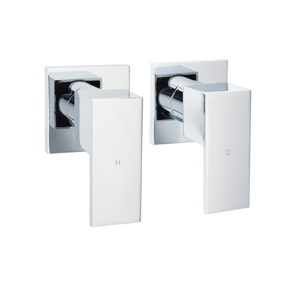Watermark Chrome Square 1/4 Turn Wall Twin Taps Brass For Shower Head Vanity Basin Spout - Image 1