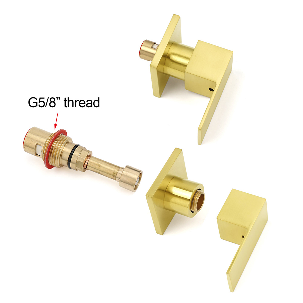 Brushed Gold Square 1/4 Turn Twin Taps Brass For Shower Head Wall Mounted Spout - Image 4