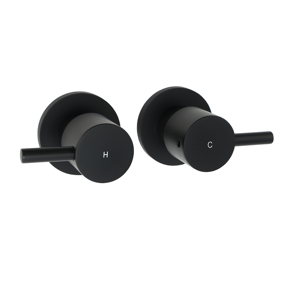Watermark Black 1/4 Turn Twin Shower Taps Hot Cold Round Set Bath Vanity Mixer - Image 1
