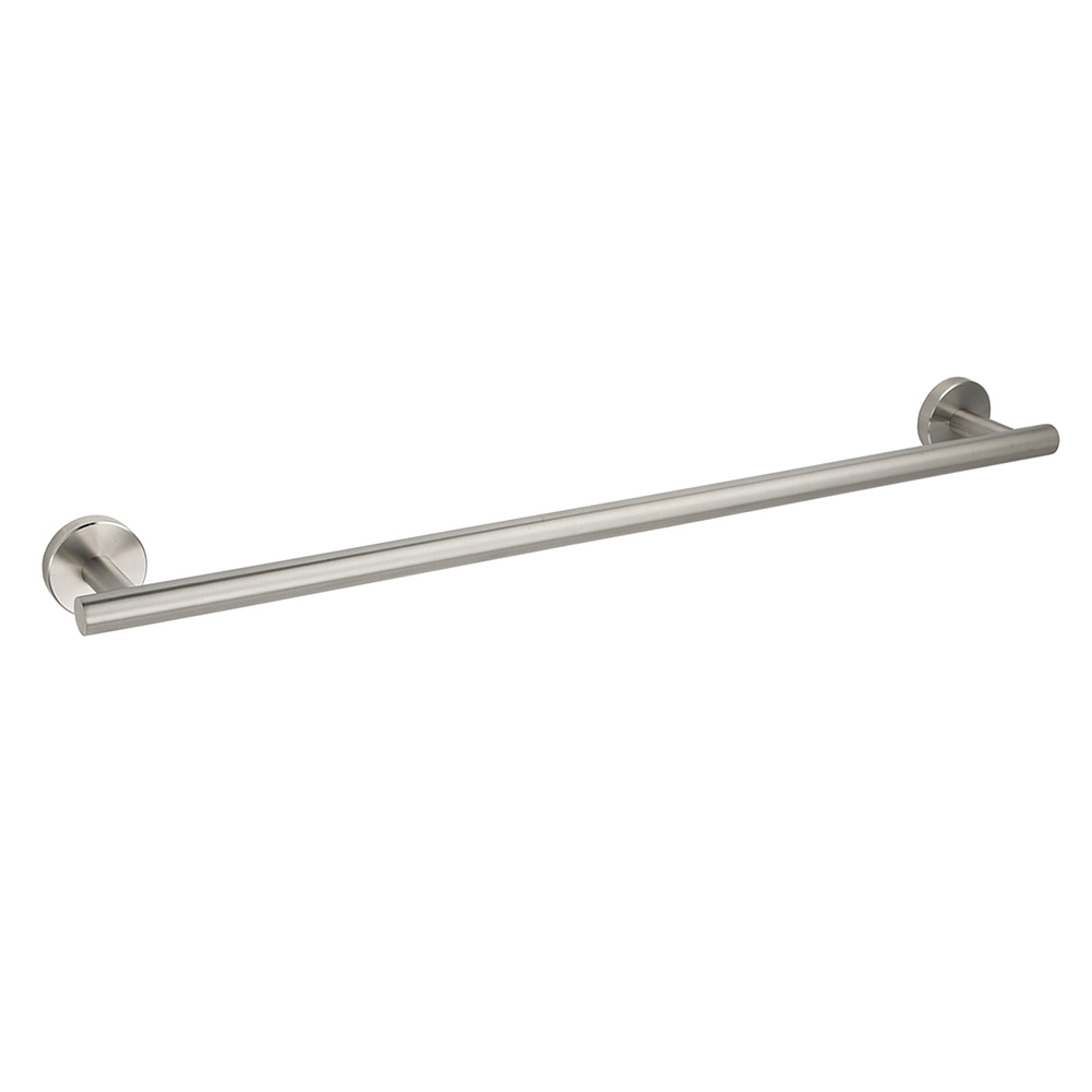 Brushed Nickel 600mm Single Towel Rack Rail Holder Round Hanger Bar Wall Mounted - Image 1