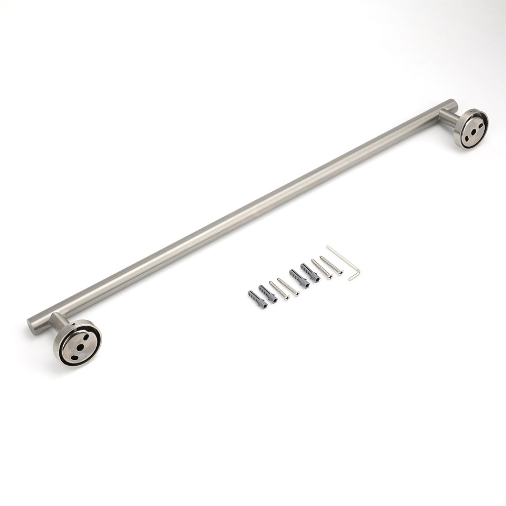 Brushed Nickel 600mm Single Towel Rack Rail Holder Round Hanger Bar Wall Mounted - Image 5