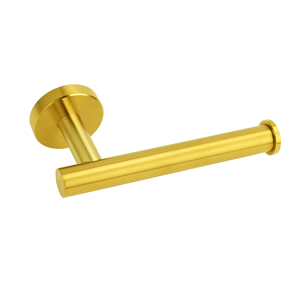 Brushed Gold Round Stainless Steel Toilet Paper Roll Tissue Holder Wall Mounted - Image 1