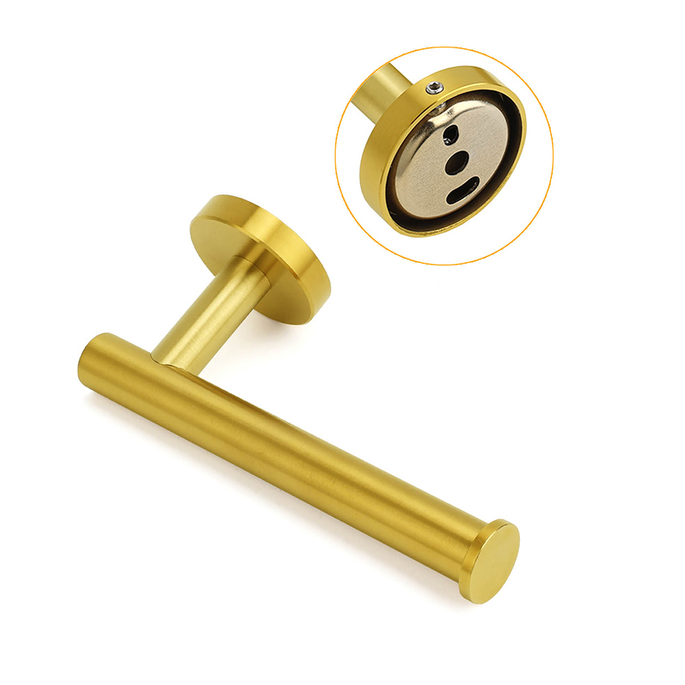 Brushed Gold Round Stainless Steel Toilet Paper Roll Tissue Holder Wall Mounted - Image 3