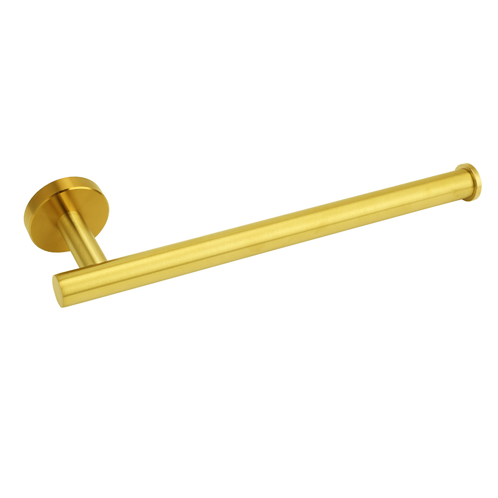 Bathroom Brushed Gold Round Towel Rack Holder Hook Clothes Hanger Wall Mounted - Image 1