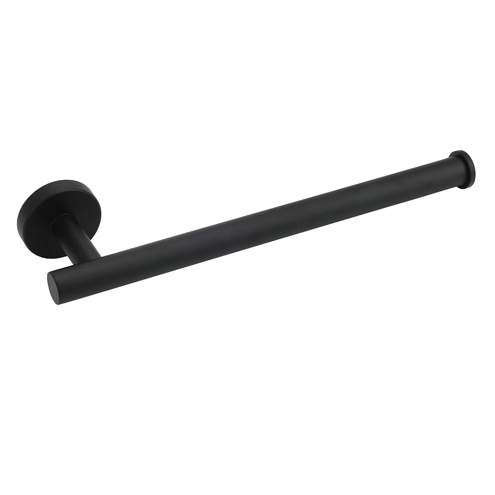 Bathroom Matt Black Round Towel Rack Holder Hook Clothes Hanger Stainless Steel - Image 1