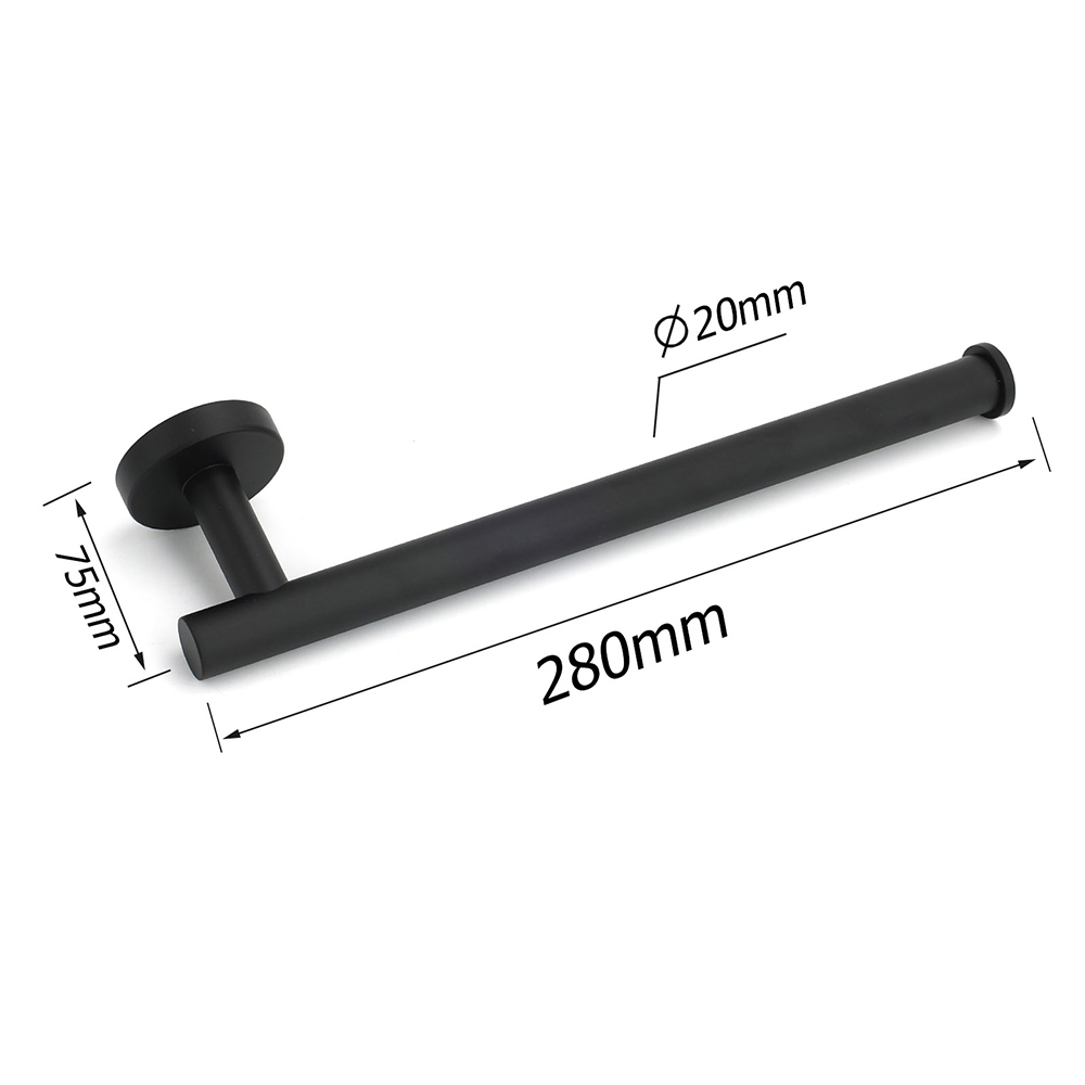 Bathroom Matt Black Round Towel Rack Holder Hook Clothes Hanger Stainless Steel - Image 2