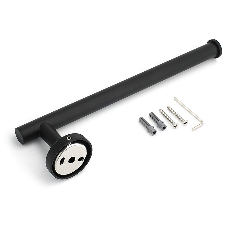 Bathroom Matt Black Round Towel Rack Holder Hook Clothes Hanger Stainless Steel - Image 4