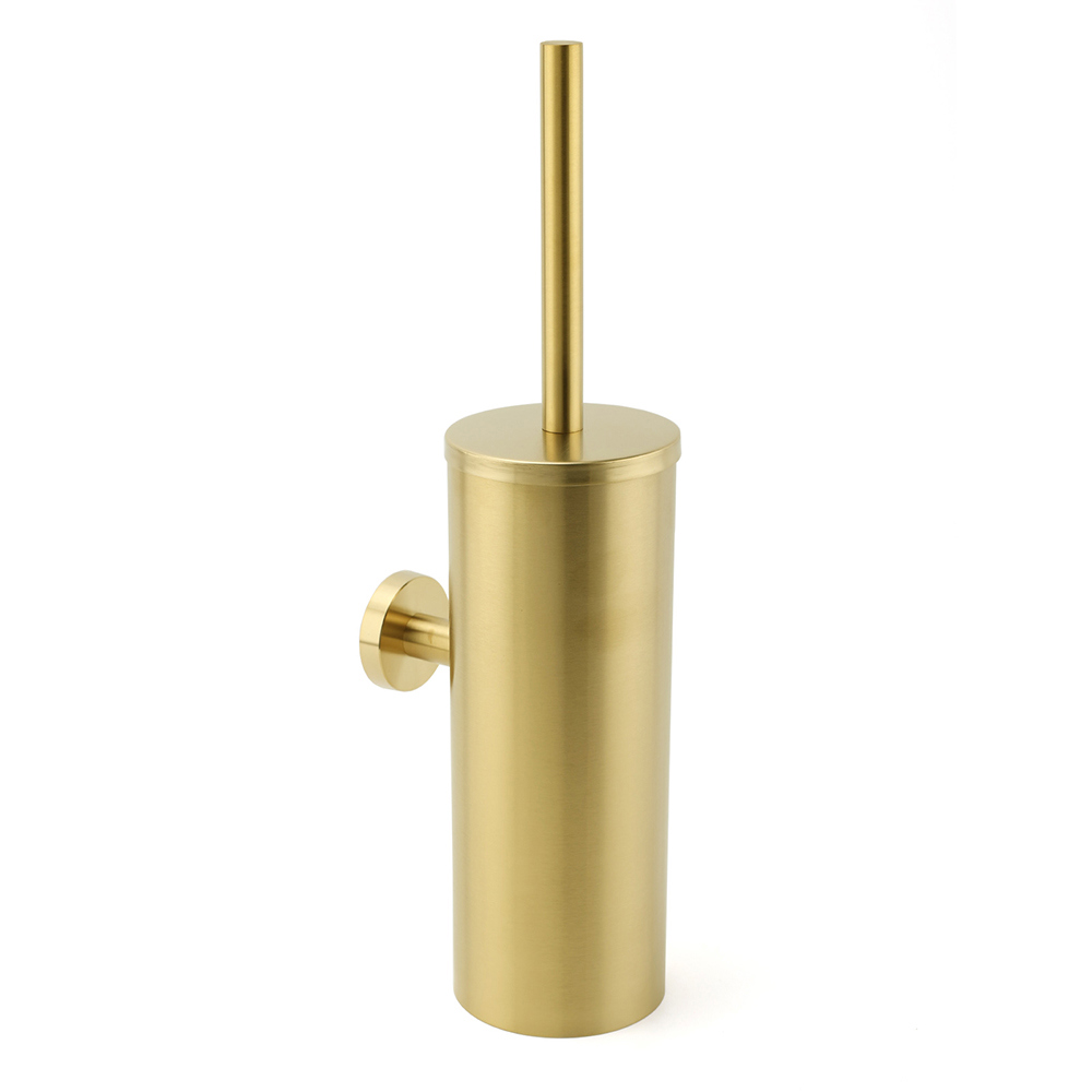 Bathroom Brushed Gold Stainless Steel Round Toilet Brush Wall Mounted Holder Cup - Image 1