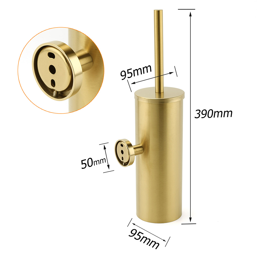Bathroom Brushed Gold Stainless Steel Round Toilet Brush Wall Mounted Holder Cup - Image 2