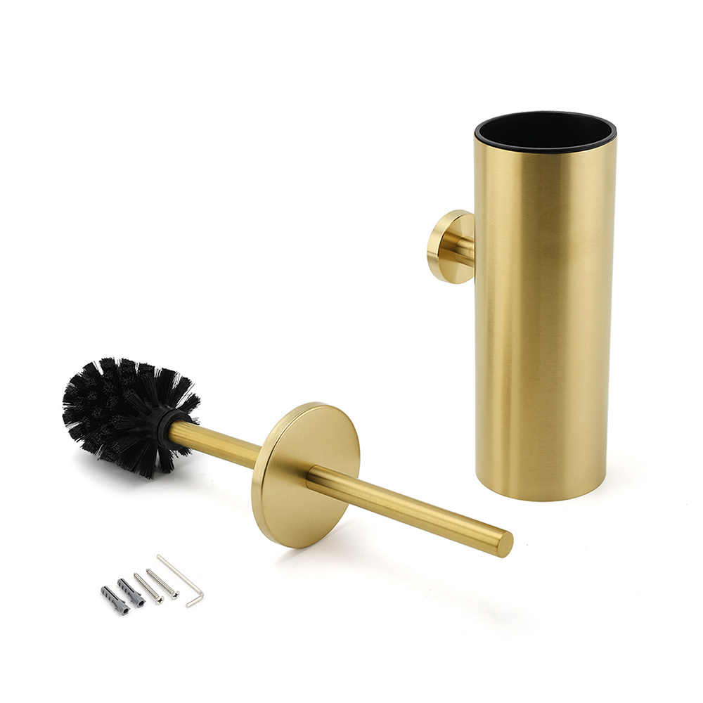 Bathroom Brushed Gold Stainless Steel Round Toilet Brush Wall Mounted Holder Cup - Image 4