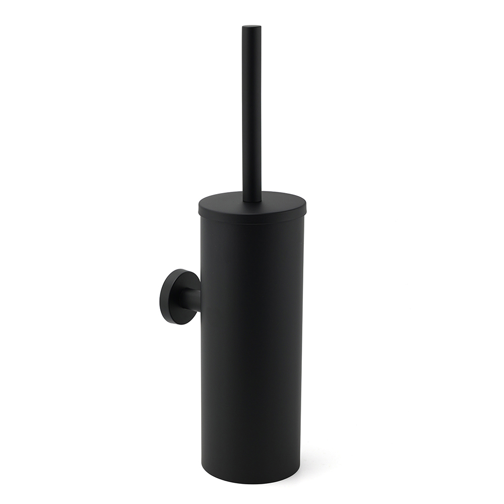 Matt Black Stainless Steel Round Toilet Brush Wall Holder Cup Bathroom Accessary - Image 1