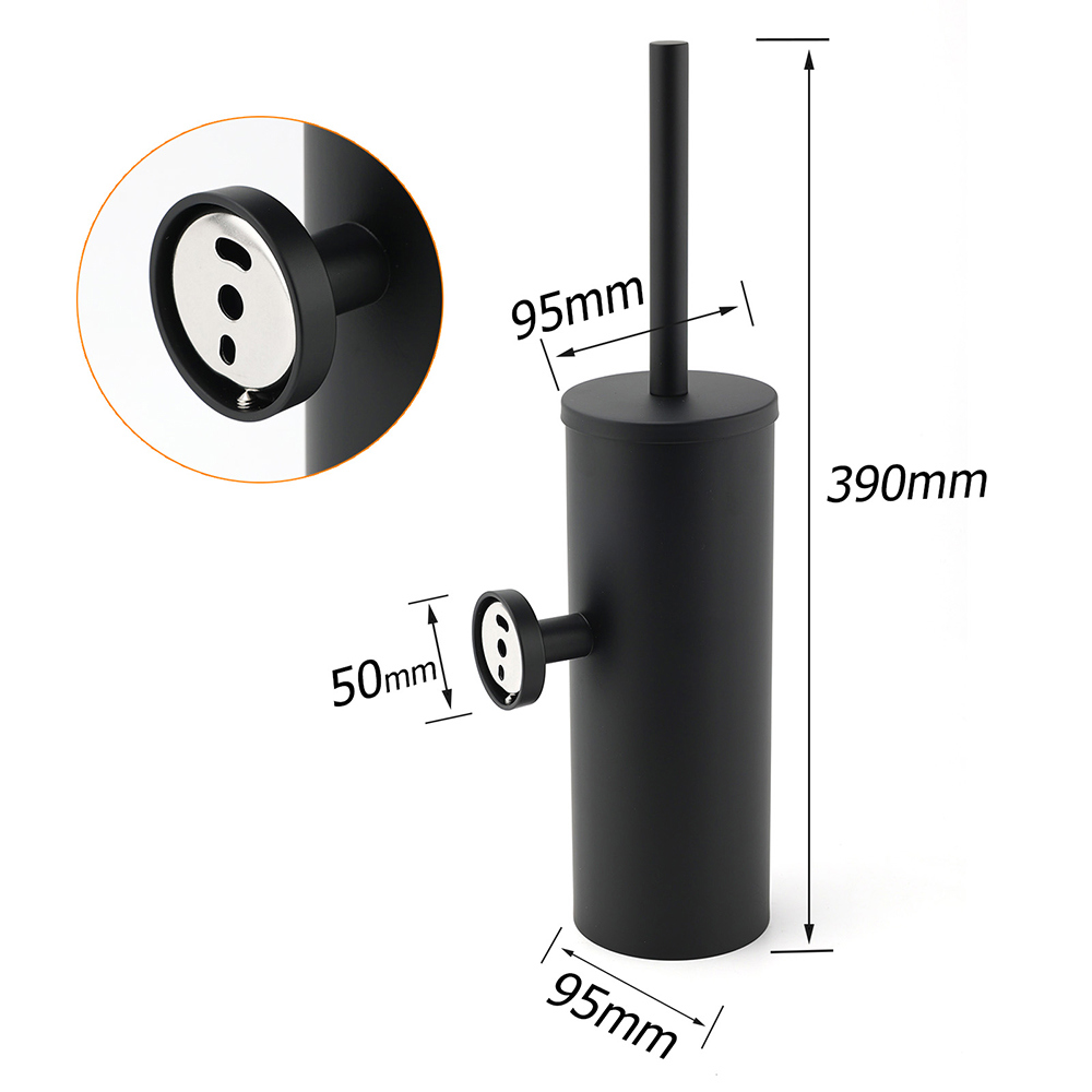 Matt Black Stainless Steel Round Toilet Brush Wall Holder Cup Bathroom Accessary - Image 2