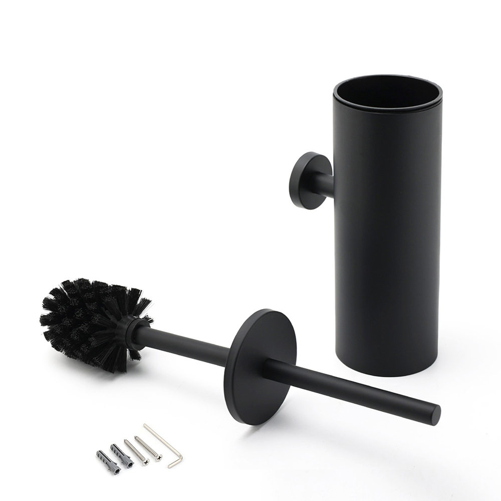 Matt Black Stainless Steel Round Toilet Brush Wall Holder Cup Bathroom Accessary - Image 4