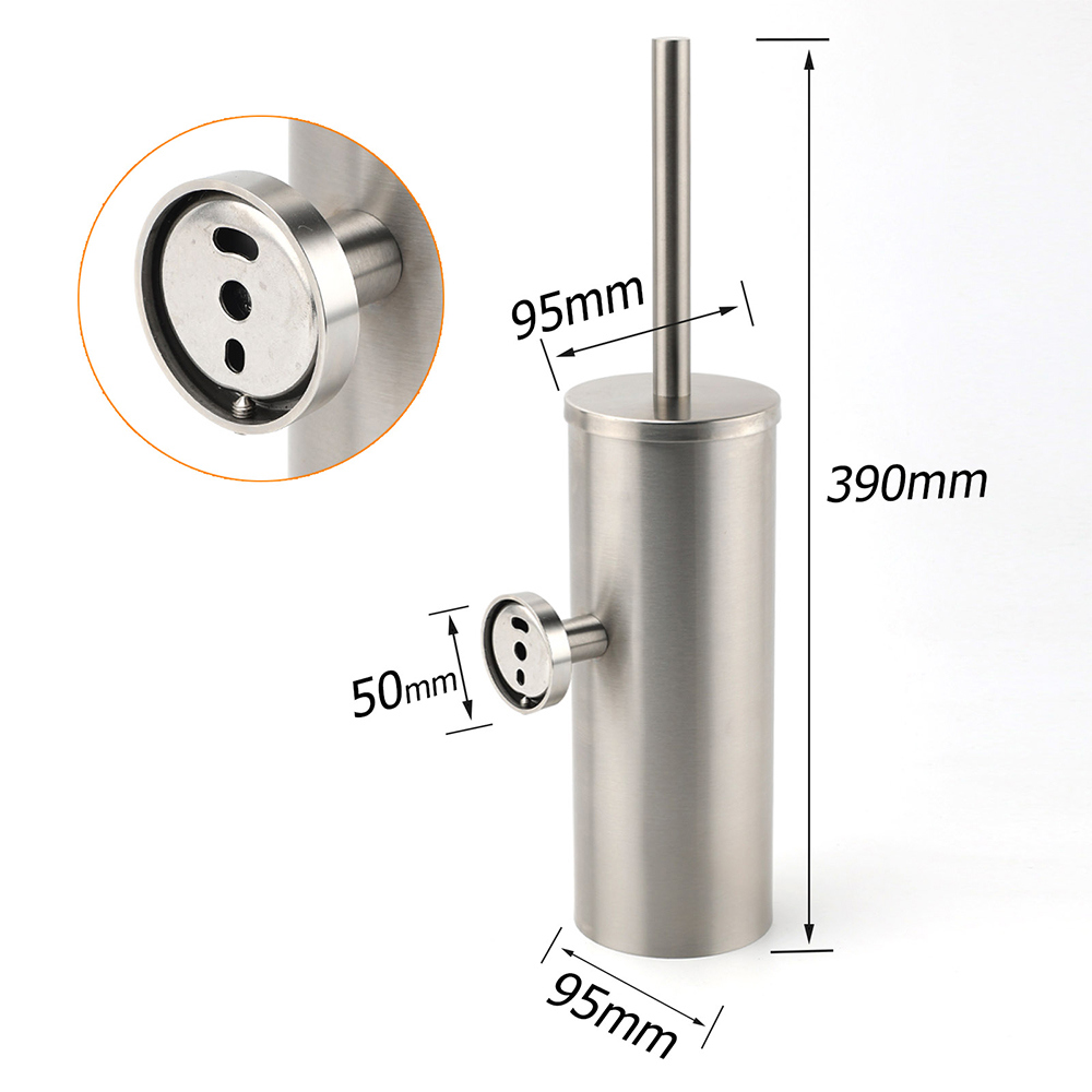 Brushed Nickel Silver Round Toilet Brush Stainless Steel Wall Mounted Holder Cup - Image 2