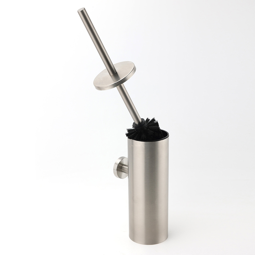 Brushed Nickel Silver Round Toilet Brush Stainless Steel Wall Mounted Holder Cup - Image 3