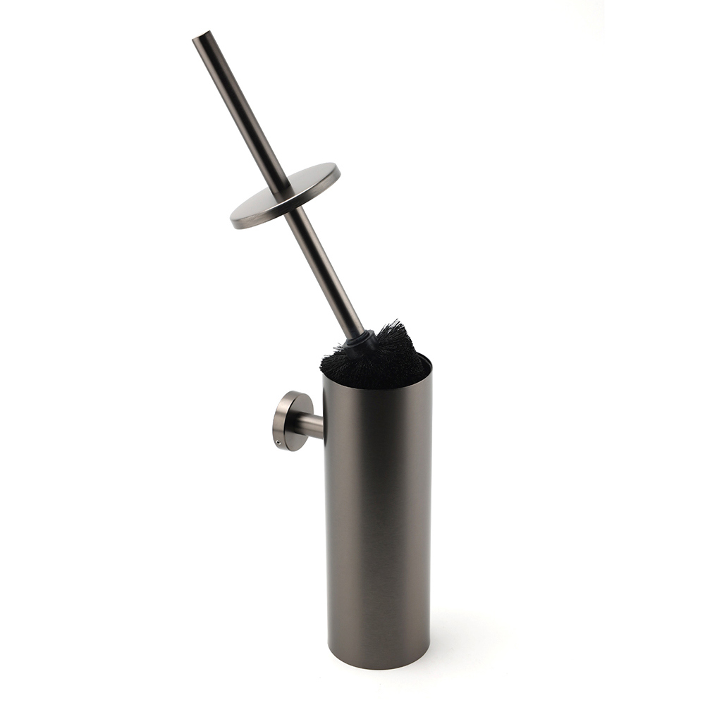 Bathroom Accessory Gun Metal Round Toilet Brush & Stainless Steel Holder Cup Kit - Image 3