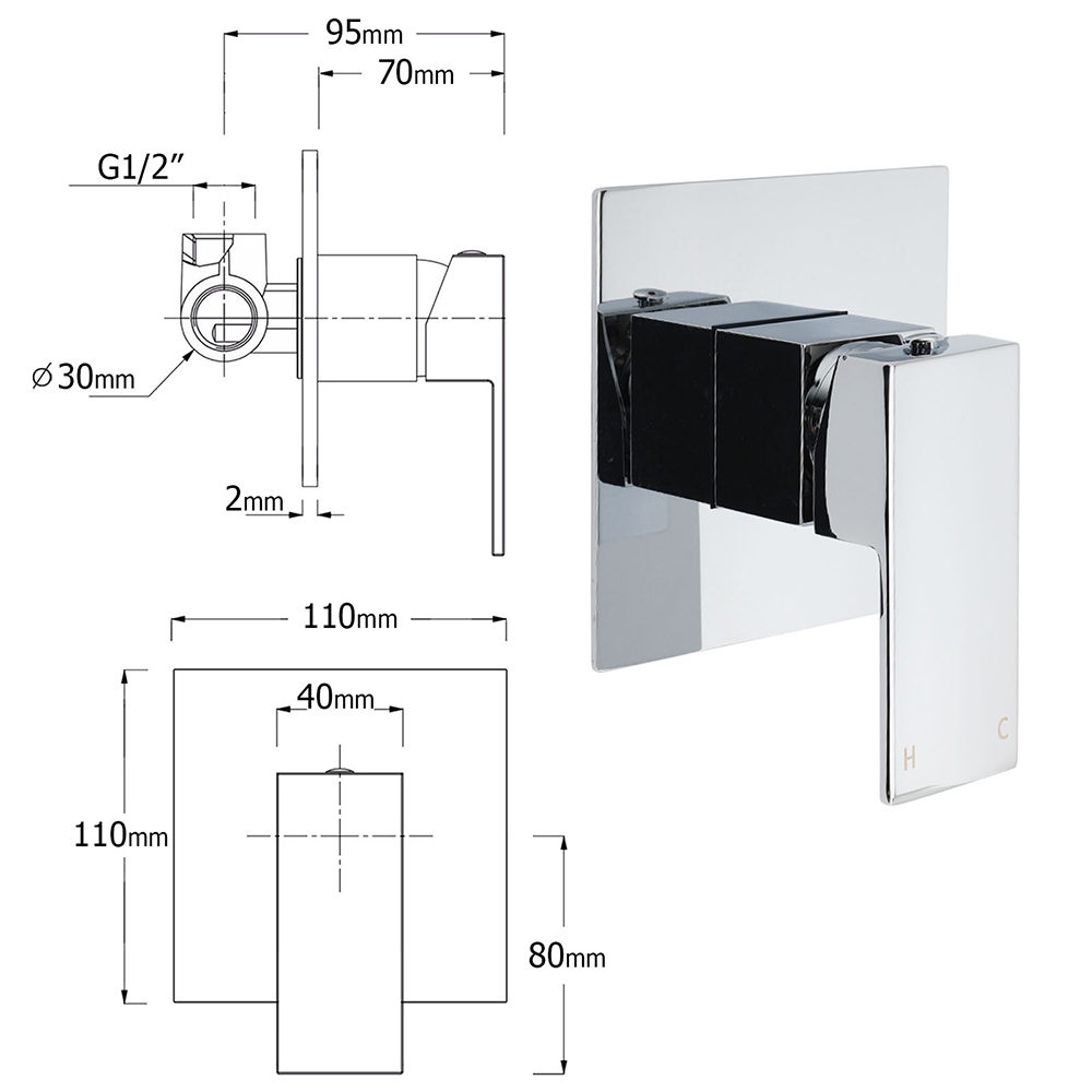 WELS Chrome Square Dual Rain Shower 8