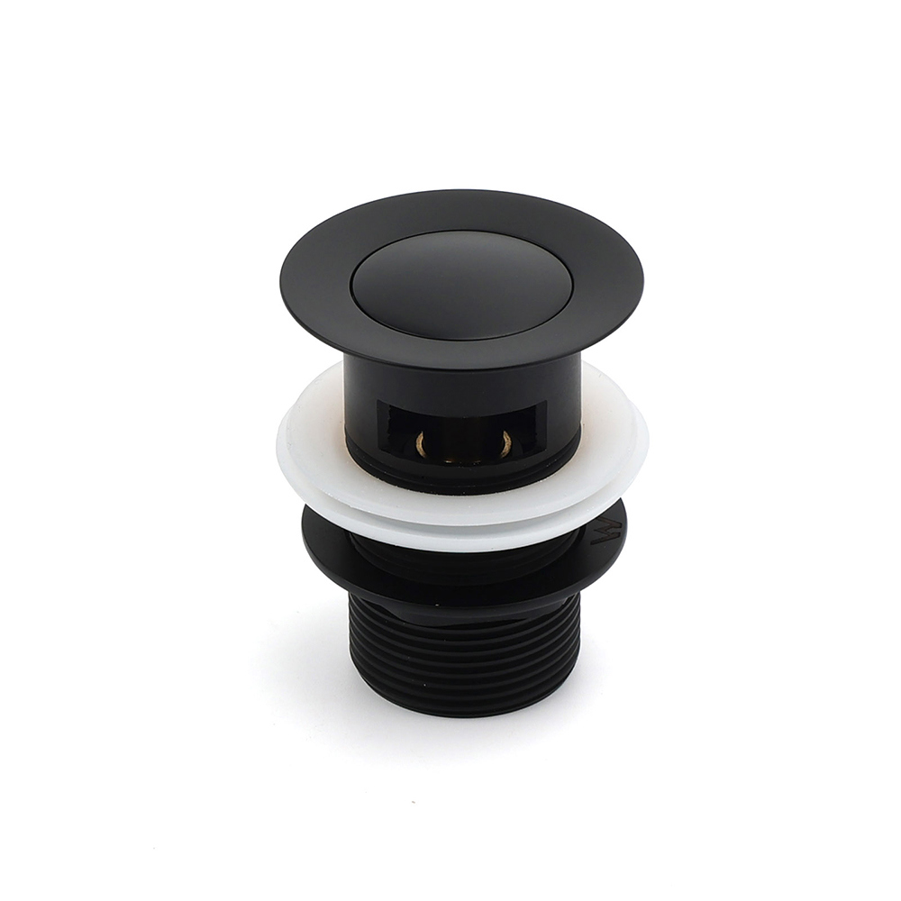Matt Black Brass 32mm Push Pop Up Waste Plug Overflow Basin Sink Drain Outlet - Image 1