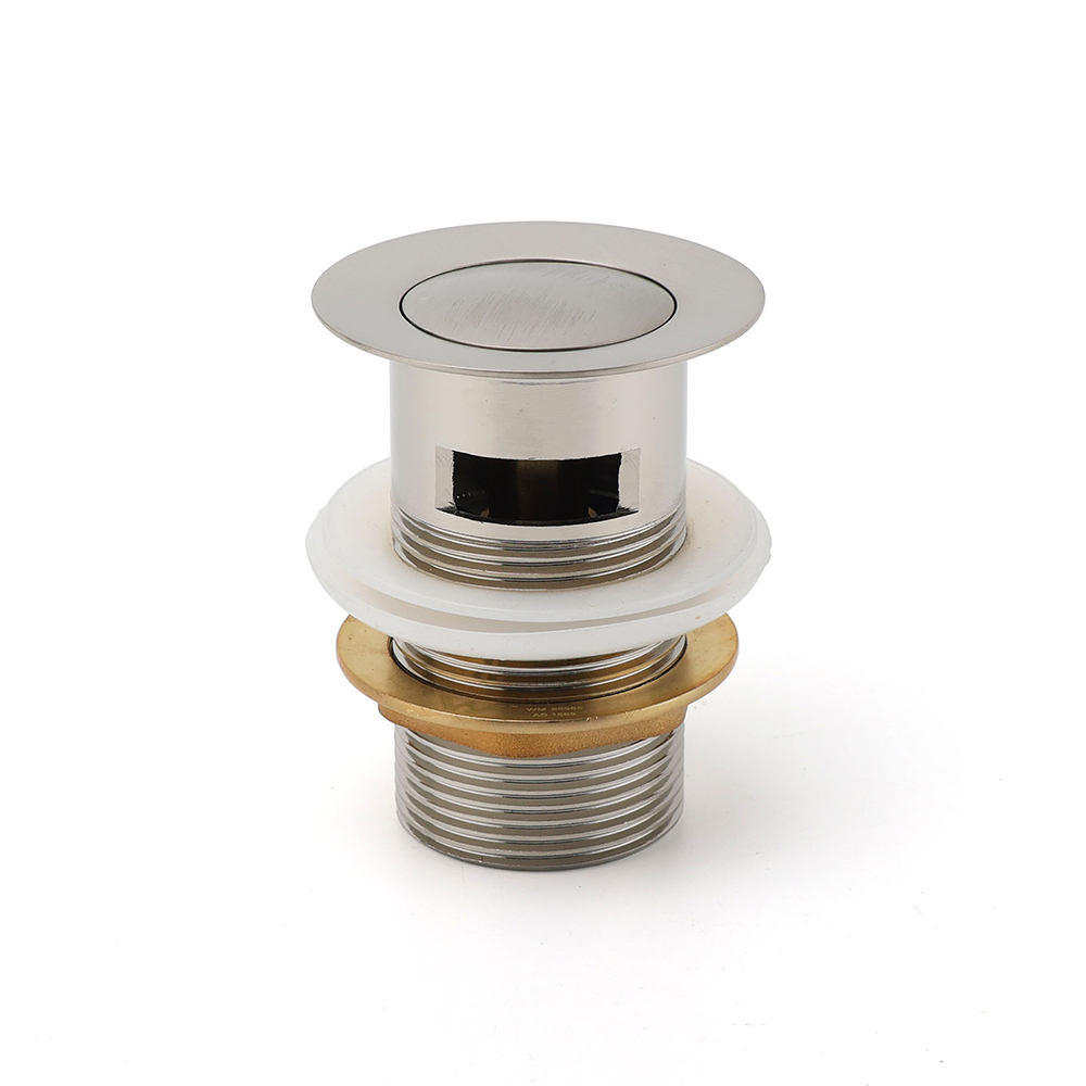 Brushed Nickel 32mm Push Pop Up Waste Plug Overflow Basin Sink Drain Outlet Kit - Image 1