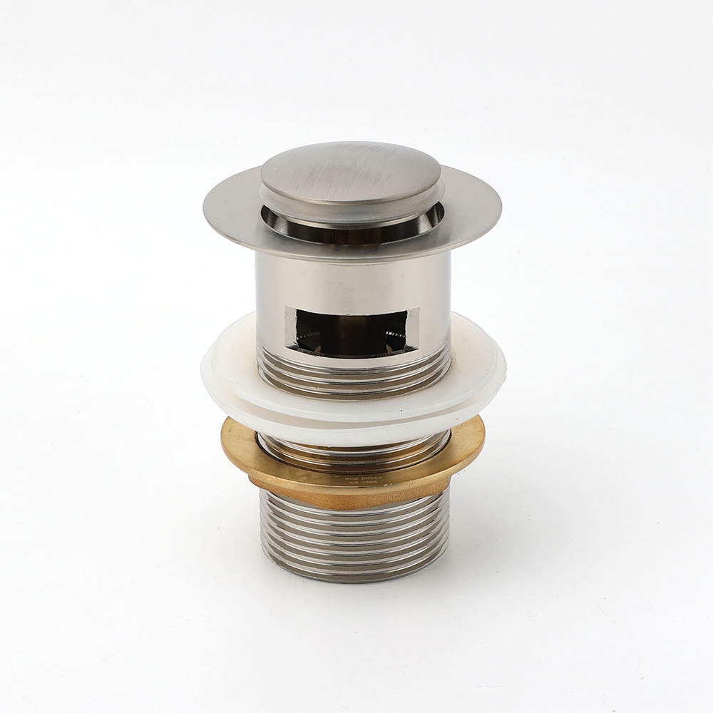 Brushed Nickel 32mm Push Pop Up Waste Plug Overflow Basin Sink Drain Outlet Kit - Image 2