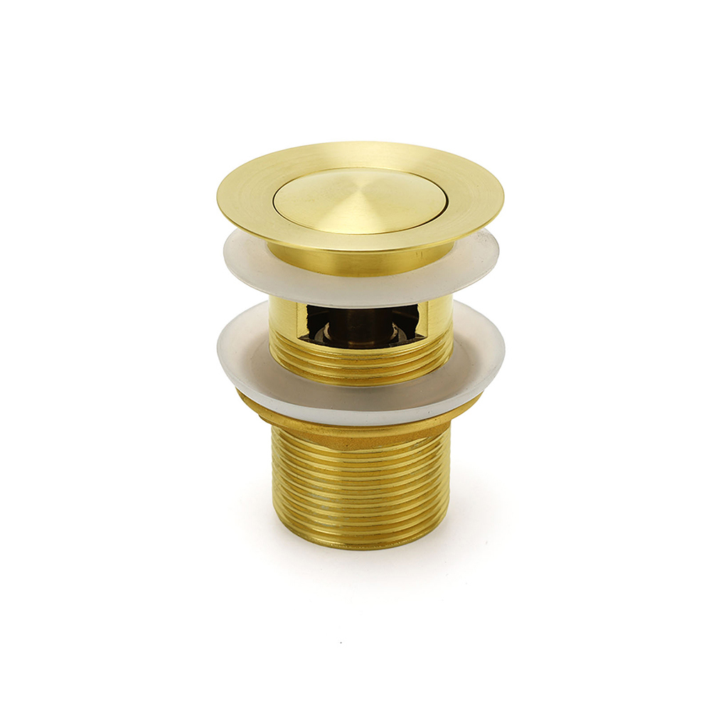 Brushed Gold 32mm Pop Up Push Waste Plug With Overflow Basin Sink Drain Outlet - Image 1
