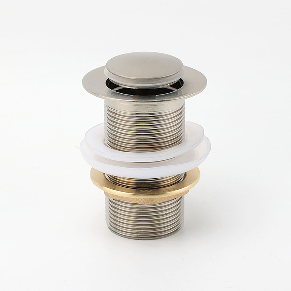 Brushed Nickel 32mm Push Pop Up Waste Plug Non-Overflow Basin Sink Drain Outlet - Image 2