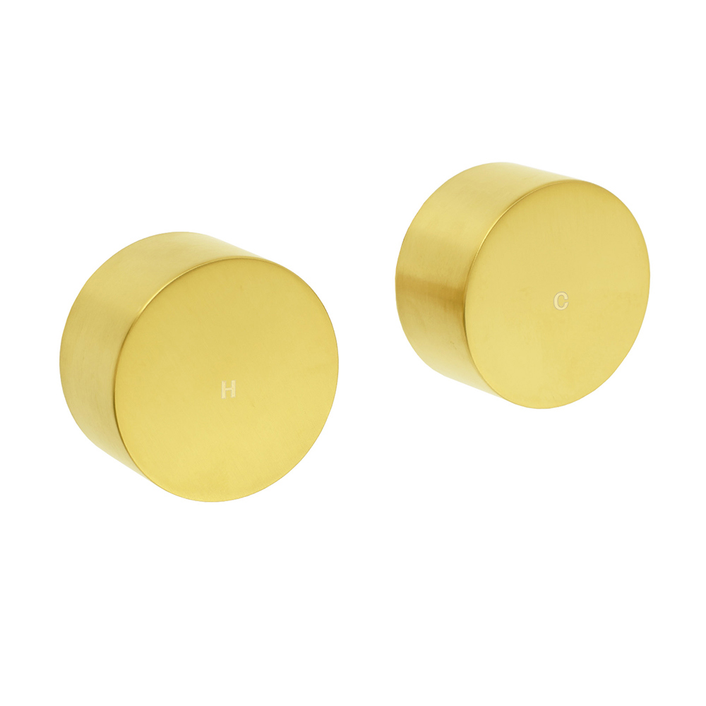 Brushed Gold 1/4 Turn Round Knob Hot Cold Tap Wall Set For Shower Vanity Spout - Image 1