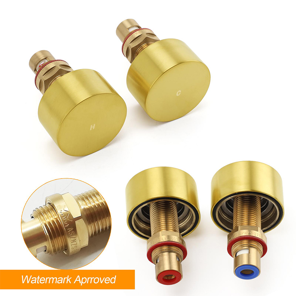 Brushed Gold 1/4 Turn Round Knob Hot Cold Tap Wall Set For Shower Vanity Spout - Image 3