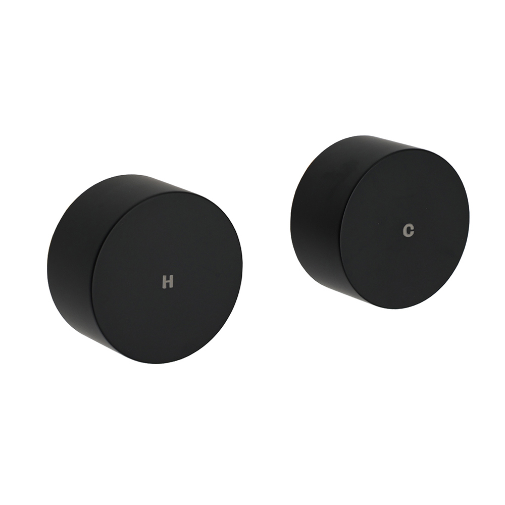 Matt Black Round 1/4 Turn Twin Shower Taps Hot Cold Wall Set Bath Vanity Mixer - Image 1