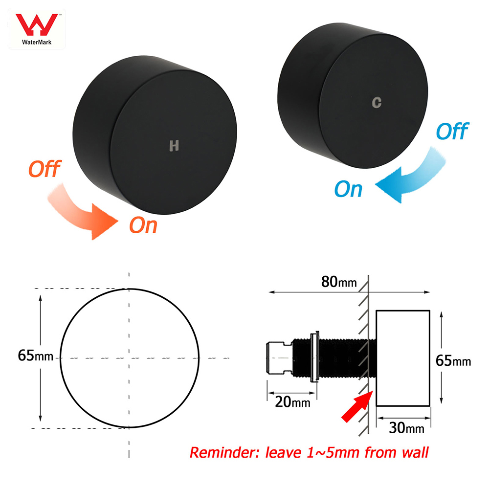 Matt Black Round 1/4 Turn Twin Shower Taps Hot Cold Wall Set Bath Vanity Mixer - Image 2