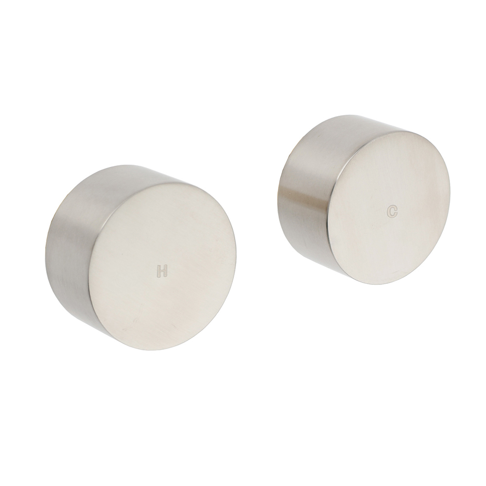 Brushed Nickel Round 1/4 Turn Twin Shower Taps Set Hot Cold Switch Vanity Mixer - Image 1