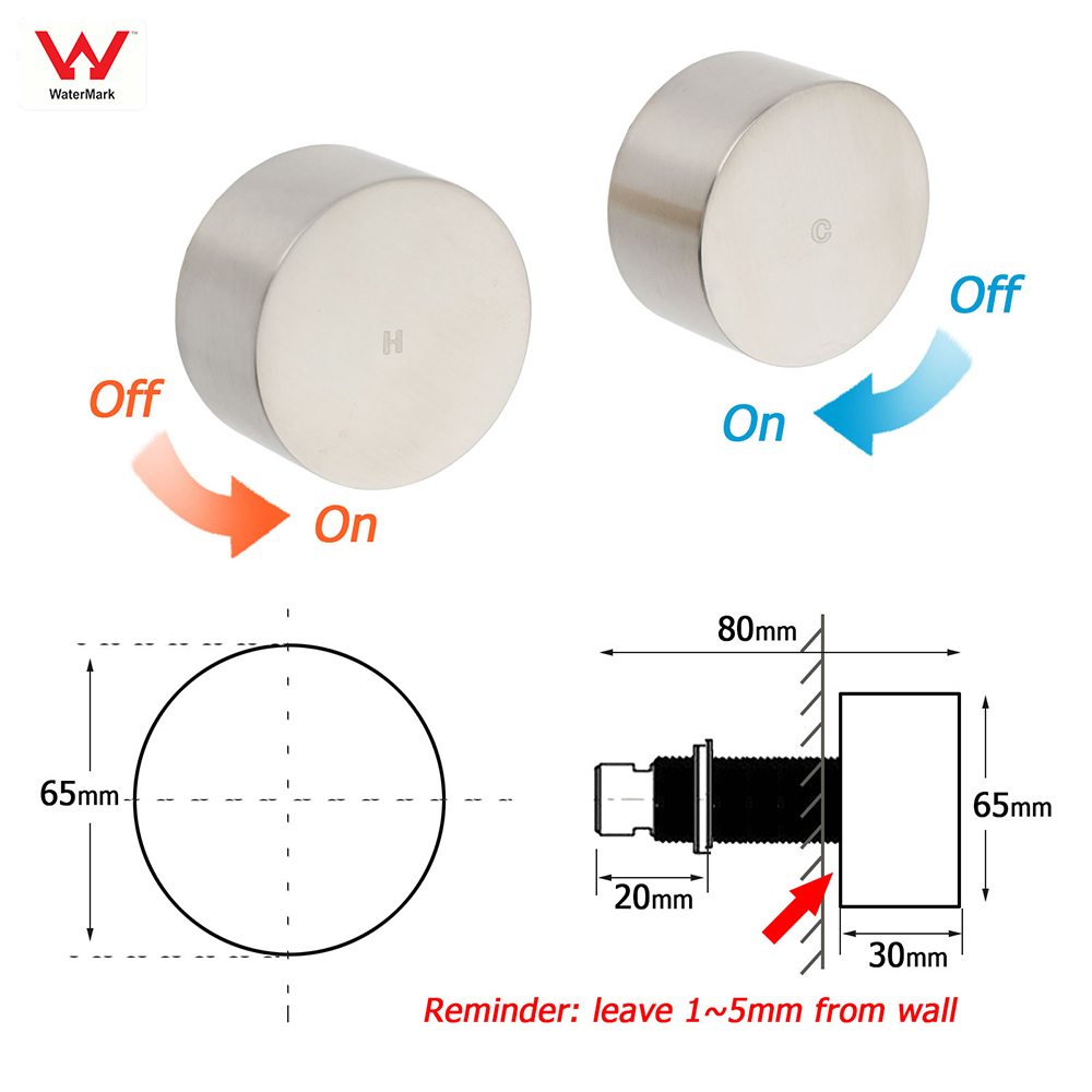Brushed Nickel Round 1/4 Turn Twin Shower Taps Set Hot Cold Switch Vanity Mixer - Image 2