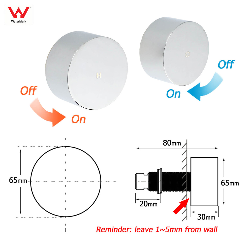 Polished Chrome Round 1/4 Turn Twin Shower Taps Set Hot Cold Water Switch Mixer - Image 2