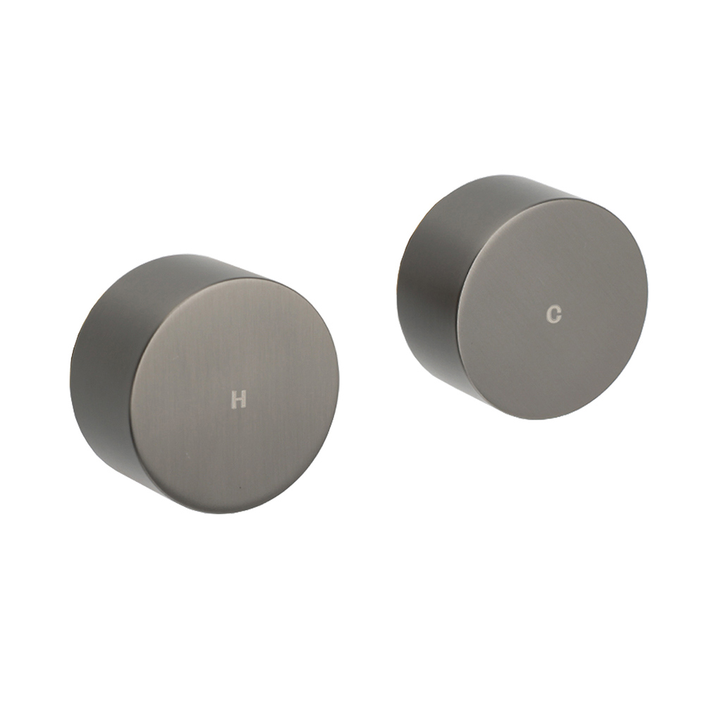 Gun Metal Grey 1/4 Turn Round Hot Cold Tap Wall Set Shower Vanity Spout Switch - Image 1