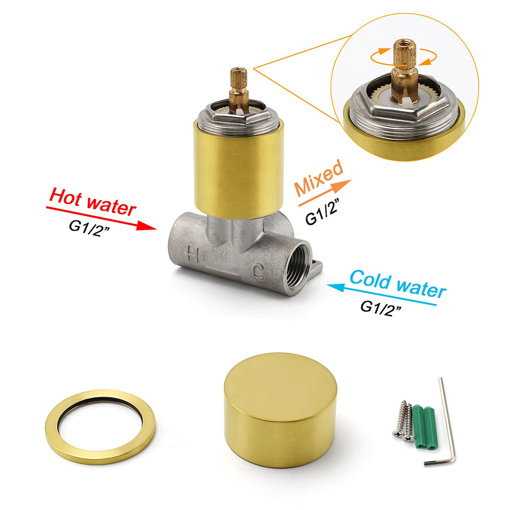 Brushed Gold Round Knob Turn Shower Hot Cold Mixer Tap Valve Ceramic Cartridge - Image 4